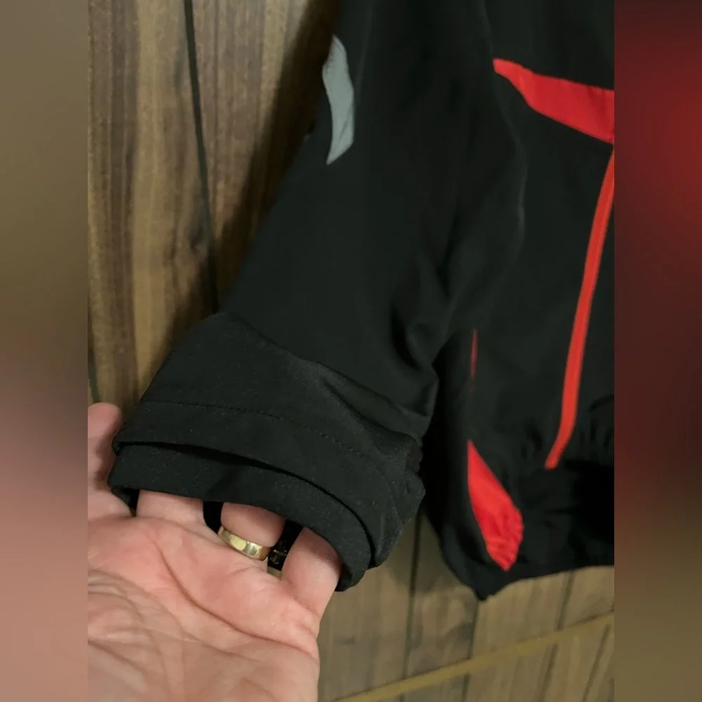 Wosawe Black Red Cycling Long Sleeve Zipper Closure Pocket Reflective Jacket L